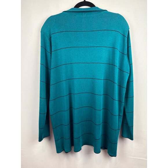 Women’s Howard Wolf Escape Size Large Dark Teal & Black Striped Long Sleeve Swea - Picture 4 of 4